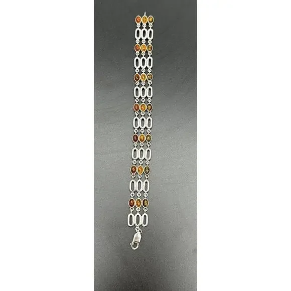 Baltic Amber & Sterling Silver 925 Tri Color Triple Strand Bracelet 7.5in - Picture 7 of 13